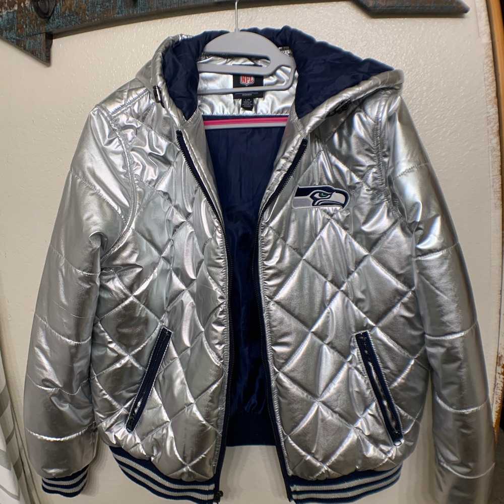 Seattle Seahawks Silver Puffer Hooded Coat